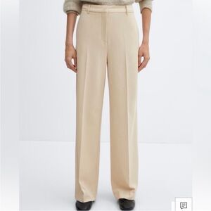 Mango Beige Wide Leg Women's Trousers